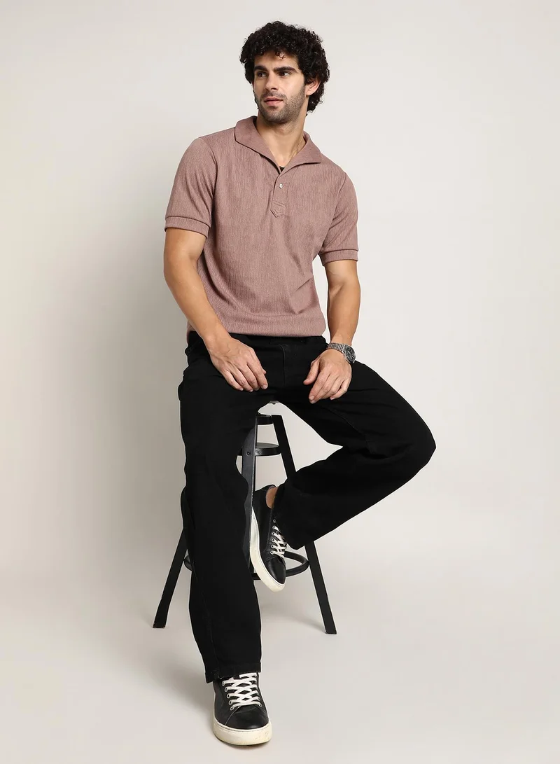 كامبوس سوترا Men's Pastel Brown Tactitle Spread-Polo T-Shirt