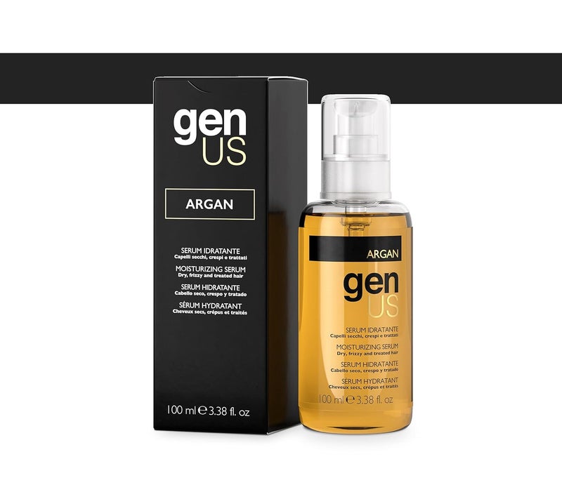 GENUS Argan Moisturizing Hair Serum - Enriched with Argan & Linseed Oil for Dry, Frizzy, Treated Hair, Hydrating, Anti-Frizz, Split End Control, Adds Shine & Softness - 100ml