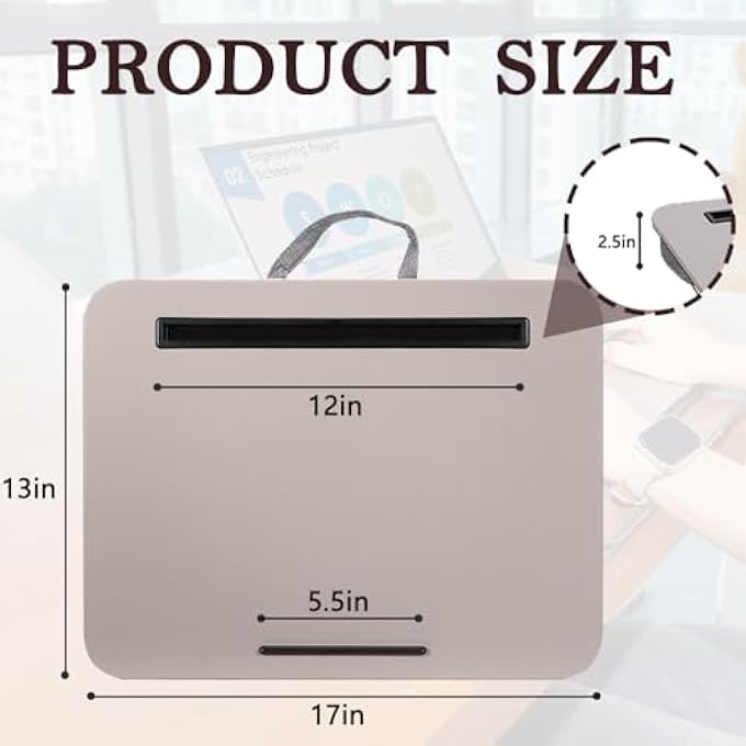 rayihni LAP DESK, PORTABLE LAPTOP DESK FITS UP TO 16Â€Œ LAPTOPS, WITH TABLET SLOT, BUILT-IN CUSHION, GREAT FOR HOME & OFFICE,LAP DESK FOR LAPTOP,LAP DESK WITH CUSHION (GRAY, MEDIUM) - Image 2