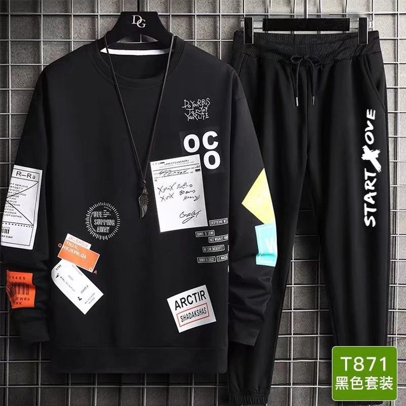 Autumn Pullover Sweatshirt Men's Casual Sports Suit Men's Junior High School Students Thin Coat Teenagers Round Neck Sweatshirt - Image 3