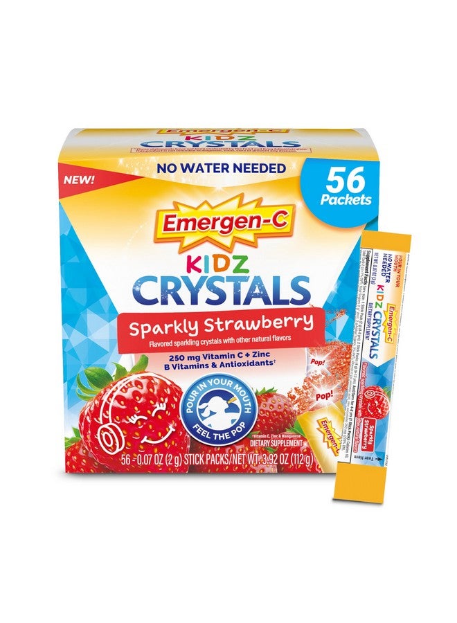 إميرجن-سي بلورات إيميرجين سي كيدز، حشو الجوارب، مكمل غذائي لدعم المناعة إيميرجين سي مع فيتامين سي وفيتامينات ب والزنك والمنجنيز، بنكهة الفراولة اللامعة - 56 عبوة - Image 1