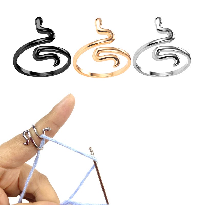 LAYASIMON Crochet Tension for Yarn Finger Holder Knitting Adjustable Ring notions for Women Crochet aid Thread Loop Guide Finger HolderSnake Ring Silver Gold Black Gold - Image 3