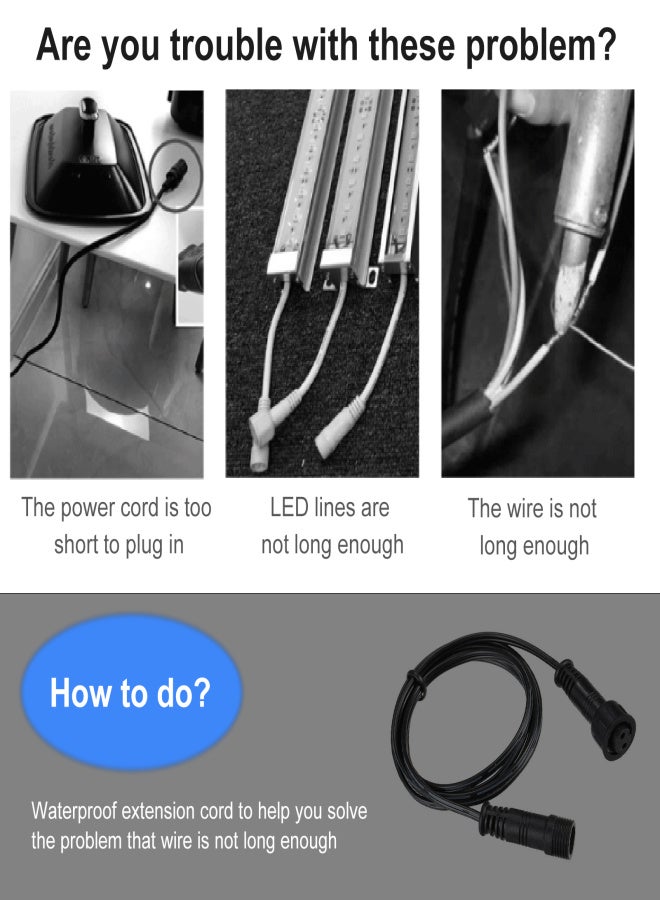 5PCS Extension Cable Wire for Deck Light 1m/39.4in Length 2 Pin Extension Cord IP67 Waterproof with Male and Female Connector for Solar Shed Pendant Lights Garden Spike Lights - Image 2