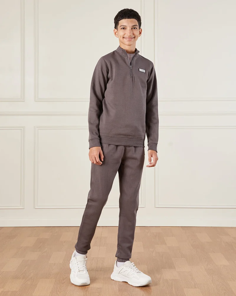 Redtag Senior Boys Charcoal Plain Freestyle Half Zip Sweatshirt