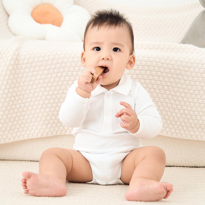 pureborn Baby Boys Polo Bodysuits Organic Cotton Bodysuit Collared Long Sleeve White 12-18 Months - Image 3