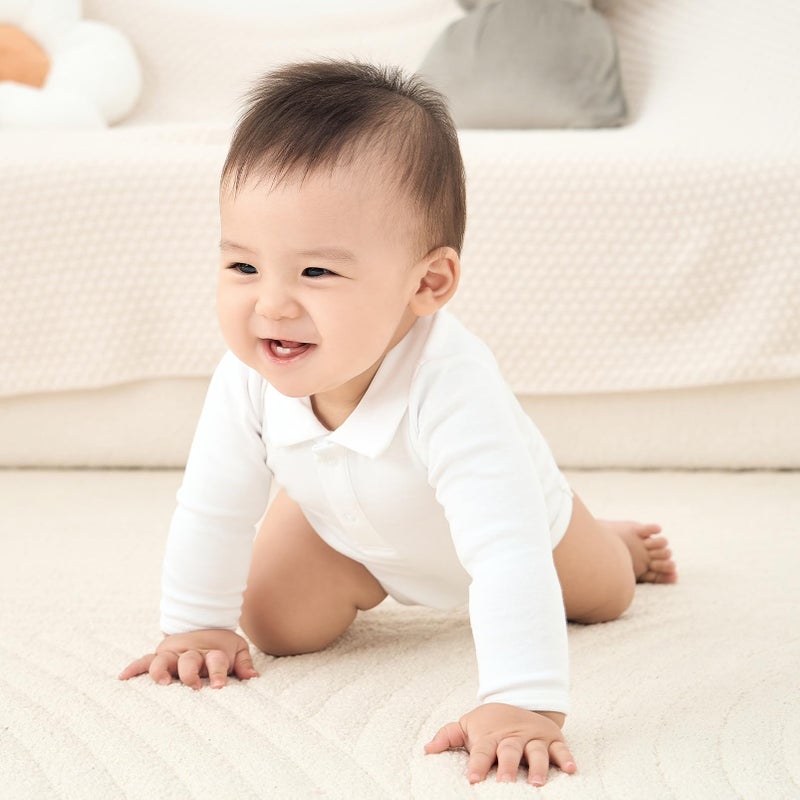 pureborn Baby Boys Polo Bodysuits Organic Cotton Bodysuit Collared Long Sleeve White 12-18 Months - Image 2