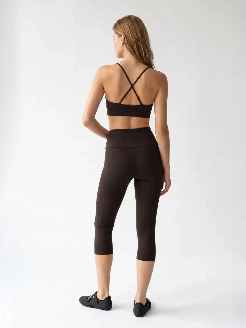 Mixray Coffee Brown MIXRAY High-Waist Capri Leggings With Slit for Women | Best Price UAE