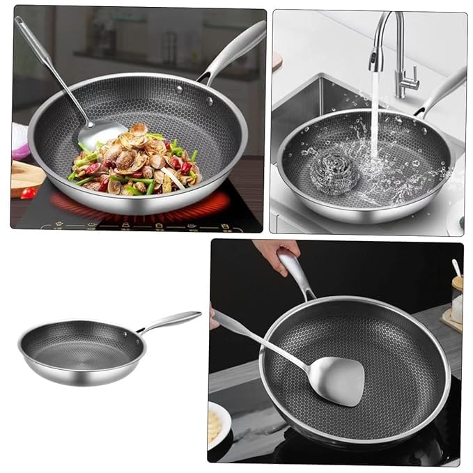 VIDORA Stainless Steel Honeycomb Frying Pan Non-Stick Pan with Stainless Steel Handle Stay Cool Non Toxic Dishwasher and Oven Safe Suitable for All Hob Types - Image 3