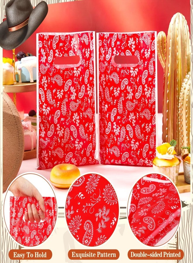 Thenshop متجر Thenshop، 100 كيس هدايا بلاستيكي بنقشة باندانا غربية، أكياس حلوى ووجبات خفيفة، أكياس سيلوفان، أكياس هدايا بالجملة، هدايا لحفلات رعاة البقر، لوازم حفلات أعياد ميلاد رعاة البقر الغربيين - Image 4