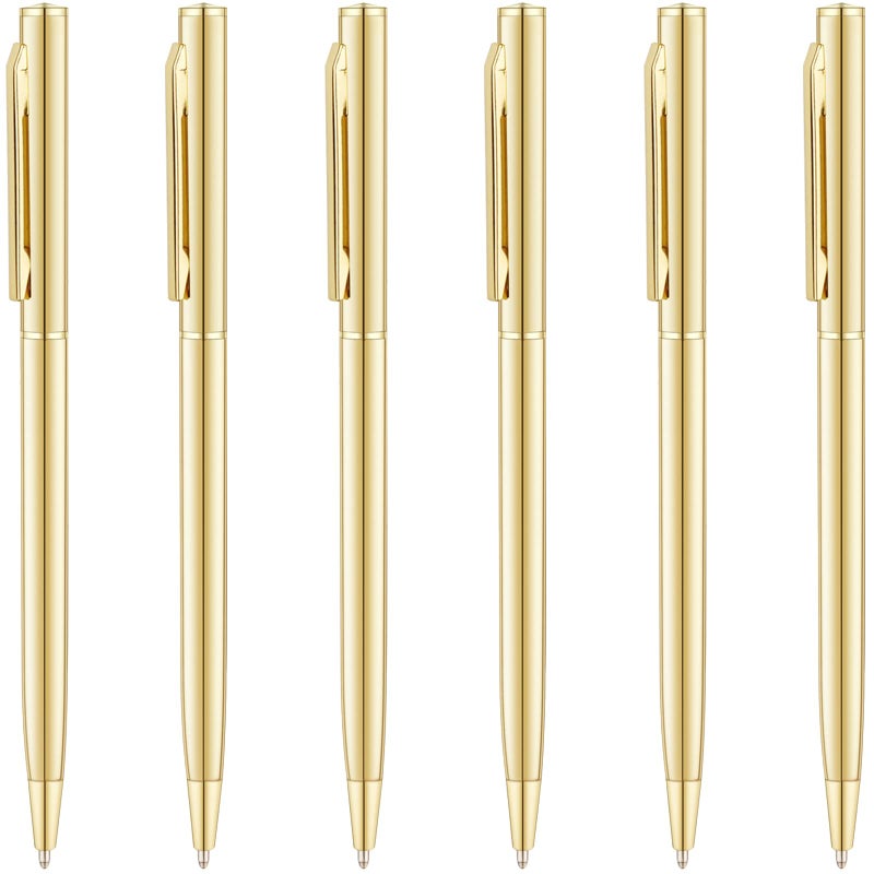 Unibene 6 Pack Gold Slim Ballpoint Pens Black ink Medium Point(1 mm), Nice Gift for Wedding Business Office Students Teachers Guest - Image 1