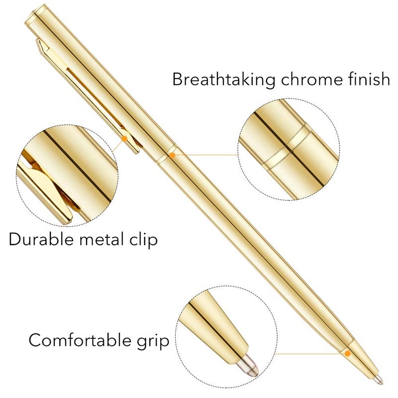 Unibene 6 Pack Gold Slim Ballpoint Pens Black ink Medium Point(1 mm), Nice Gift for Wedding Business Office Students Teachers Guest - Image 3