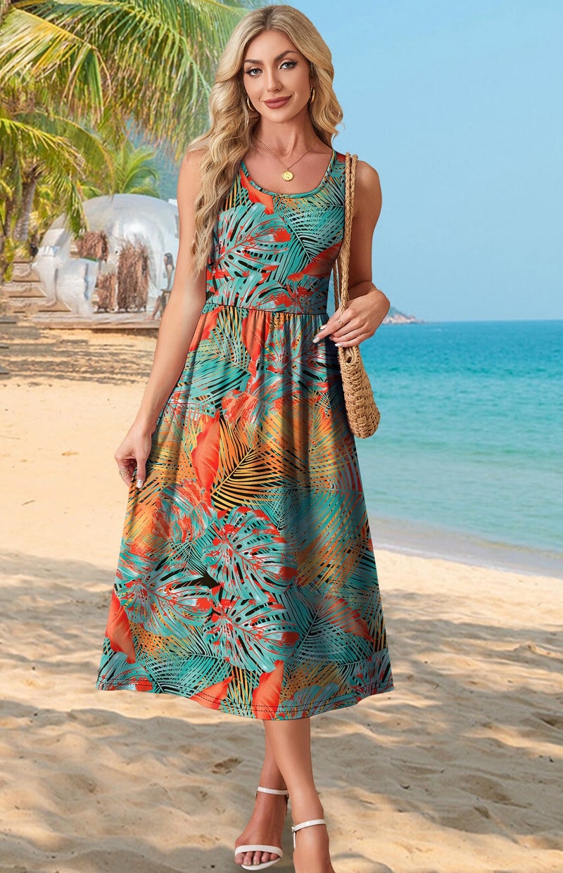 WIHOLL Summer Dresses for Women Beach Vacation Clothes Hawaiian Cruise Resort Wear Outfits 2026 Sun Dress Flowy Midi Dresses for Women Maxi Dresses Sundresses Spring Dresses Tropical Print XL - Image 2