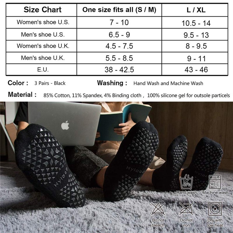 Hylaea Pilates Socks for Hospital, Barre, Non Slip Yoga Socks with Grip for Women & Men, Ankle Cut, Cushioned, Anti skid, Home Slipper Socks, Black, Small-Medium - Image 2