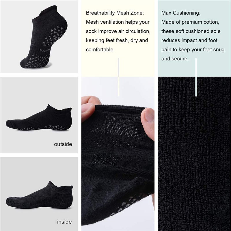 Hylaea Pilates Socks for Hospital, Barre, Non Slip Yoga Socks with Grip for Women & Men, Ankle Cut, Cushioned, Anti skid, Home Slipper Socks, Black, Small-Medium - Image 4