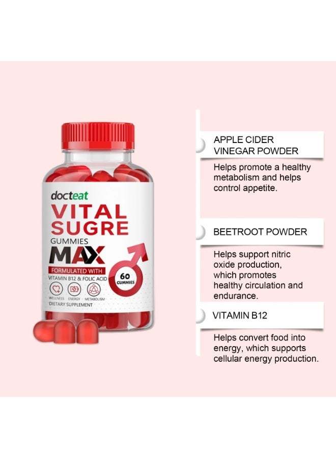 docteat 2-PACKS Men's Vitamin B12 and Folic Acid Complex Gummies, Men's Energy Metabolism Dietary Supplement 60 Count*2 - Image 2