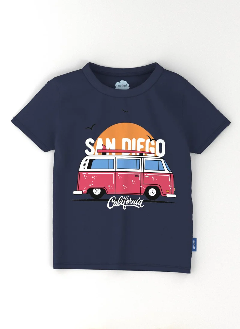 نوتيناتي Nautinati Boys' Pack of 2 Cotton Beach Print Rib Collar T-shirts