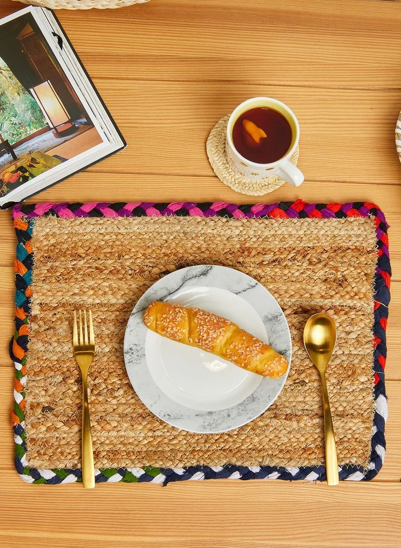 Ayra Rectangle Jute Cotton Table Mat with Colored Border