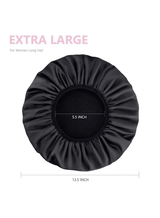 Aquior Shower Cap,Terry Lined Shower Cap for Women Reusable, Triple Layer Waterproof Bath Cap, Extra Large for Women Long Hair(Black) - Image 2
