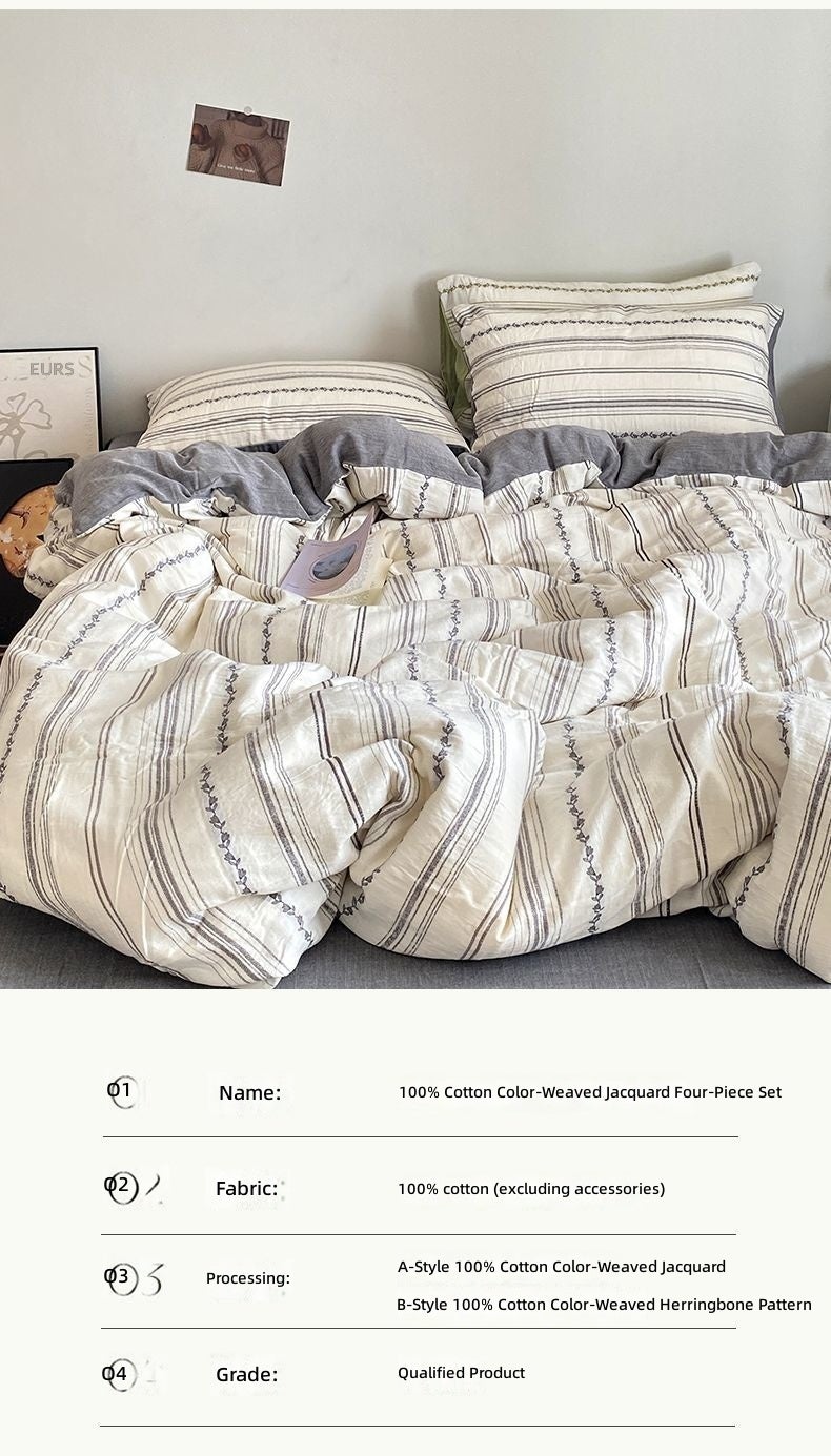 Soft cotton jacquard bedding four piece set - Class A, warm and comfortable bed sheets, duvet covers, pillowcases - Image 5