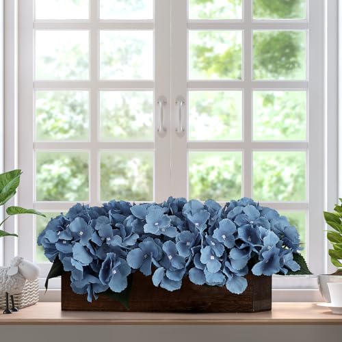 Scawim Pre-Made Flower Table Centerpiece, Artificial Hydrangea Arrangements Centerpieces Fake Flowers Decor Wood Tray with Faux Flower Wedding Room Kitchen Farmhouse Indoor Office Party(Navy Blue) - Image 4