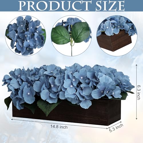 Scawim Pre-Made Flower Table Centerpiece, Artificial Hydrangea Arrangements Centerpieces Fake Flowers Decor Wood Tray with Faux Flower Wedding Room Kitchen Farmhouse Indoor Office Party(Navy Blue) - Image 2