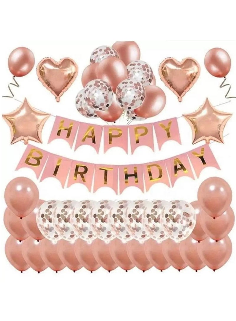 Beauenty Rose Gold Birthday Party Decoration Set Rose Gold Theme Party Decoration Happy Birthday Banner 38-Piece DIY Decoration Set - Image 1