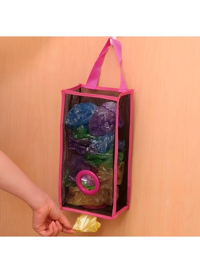 Plastic Recycle Breathable Folding Hanging Garbage Bags Storage Holder Mesh Trash Poly Bags Dispenser For Kitchen Garbage Grocery Shopping Bag Organizer, Pack of 1 - Random Color - Image 4