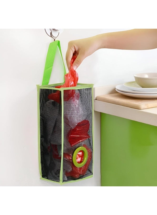 Plastic Recycle Breathable Folding Hanging Garbage Bags Storage Holder Mesh Trash Poly Bags Dispenser For Kitchen Garbage Grocery Shopping Bag Organizer, Pack of 1 - Random Color - Image 5