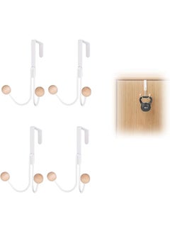 The Bros Over The Door Hooks, 4 Pack Heavy Duty Organizer Hooks with Double Wood Hooks, Door Hanging Hooks for Hanging Coats Hats Robes Towels, Bathroom, Living Room, Kitchen, Clothes, Shoe Bag, White  - Image 1