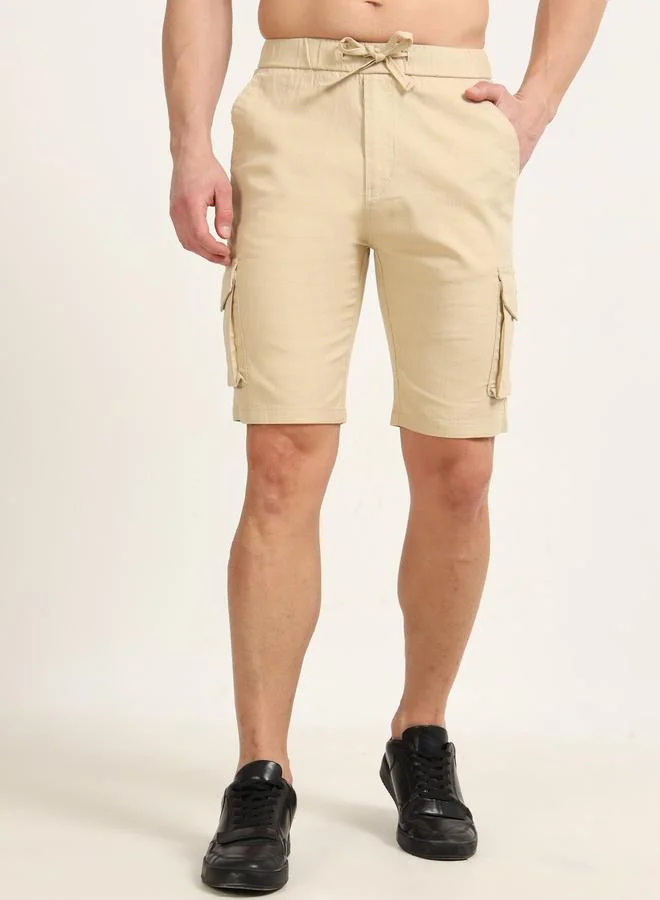 Bushirt Bushirt Men Beige Cargo Linen Shorts