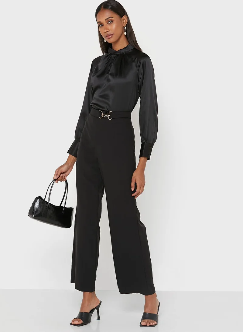 ELLA Neck Detail Solid Blouse