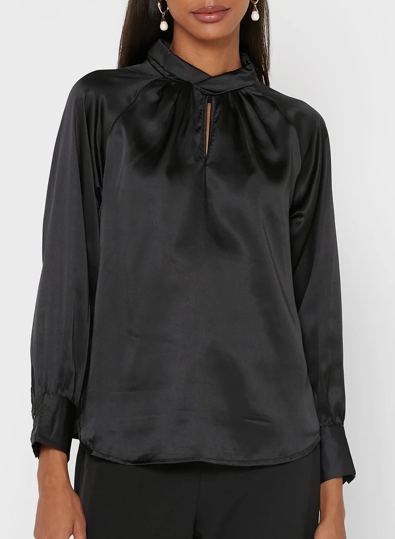 ELLA Neck Detail Solid Blouse