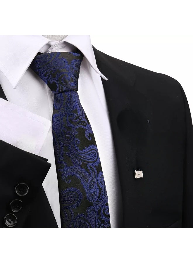 حِرَاس تصميم ربطة عنق رسمية للرجال لحفلات الزفاف والمناسبات الرسمية، أربطة أنيقة من قماش ملمس للقميص والبدلة - أزرق غامق - Image 2