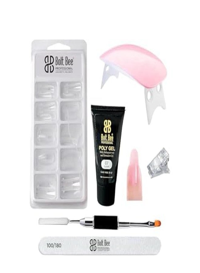 bolt bee Poly Nail Extension Gel Kit for Builder UV Nail Art Kit Nail Extension Set(1 Polygel Tube, 100 Clear Nails +1Buffer+2 Dual Ended Spatula + Nail Art Brush & Poly Nail Clips + Mini UV Lamp) (white) - Image 2