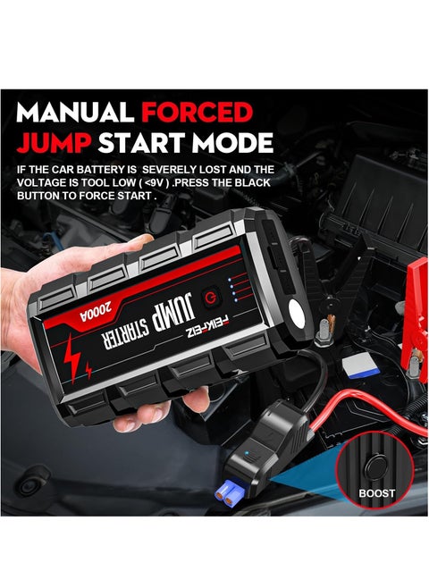 Car Jump Starter 2000A Peak 16800mAh 12V Super Safe Jump Starter(Up to 8.0L Gas, 6.0L Diesel Engine), with USB Quick Charge 3.0
