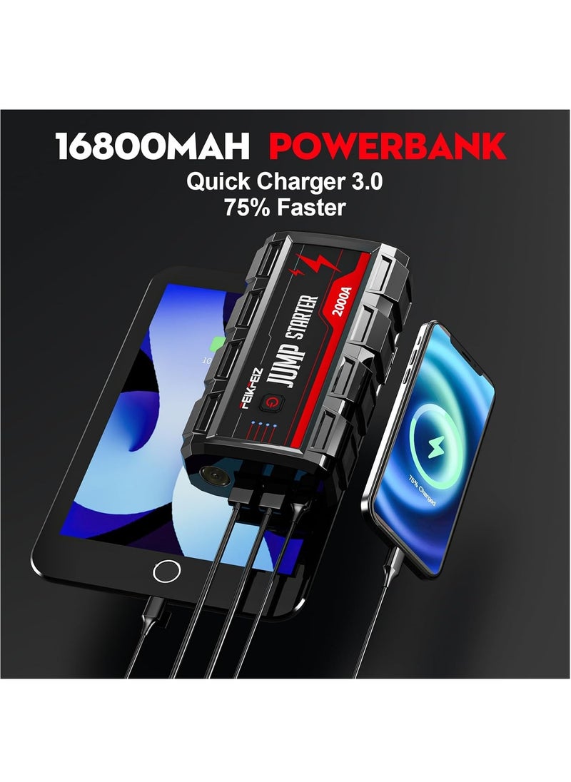 Car Jump Starter 2000A Peak 16800mAh 12V Super Safe Jump Starter(Up to 8.0L Gas, 6.0L Diesel Engine), with USB Quick Charge 3.0 - pzsku/Z59D83C0BEF5E1FF6AA14Z/45/1741591032/681e1337-a66b-4cc5-b019-8d9103dc0b3d