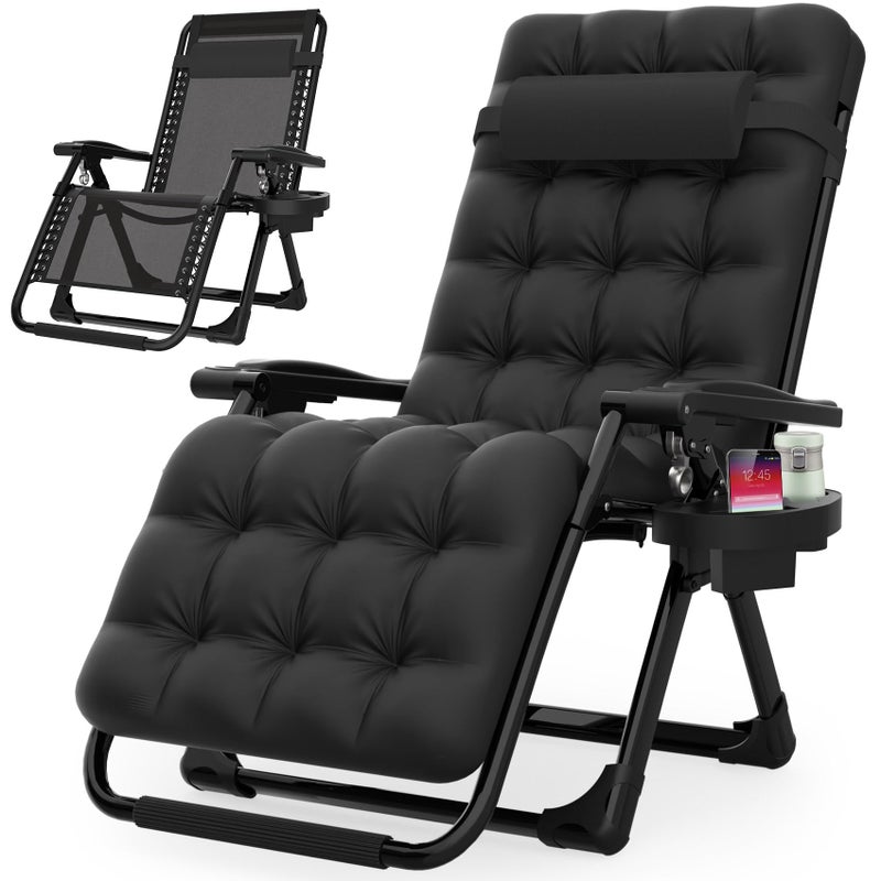 Suteck Zero Gravity Chair, Reclining Camping Lounge Chair w/Removable Cushion, Upgraded Lock and Cup Holder, Reclining Patio Chairs Folding Recliner for Indoor and Outdoor - Image 1
