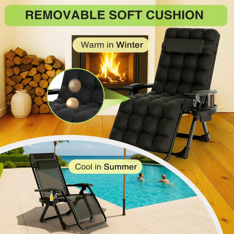 Suteck Zero Gravity Chair, Reclining Camping Lounge Chair w/Removable Cushion, Upgraded Lock and Cup Holder, Reclining Patio Chairs Folding Recliner for Indoor and Outdoor - Image 4
