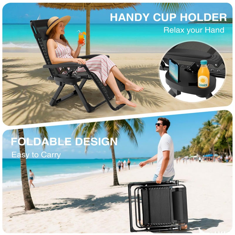 Suteck Zero Gravity Chair, Reclining Camping Lounge Chair w/Removable Cushion, Upgraded Lock and Cup Holder, Reclining Patio Chairs Folding Recliner for Indoor and Outdoor - Image 5