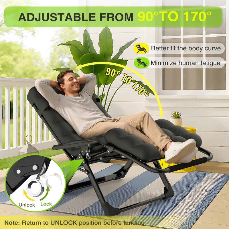 Suteck Zero Gravity Chair, Reclining Camping Lounge Chair w/Removable Cushion, Upgraded Lock and Cup Holder, Reclining Patio Chairs Folding Recliner for Indoor and Outdoor - Image 3