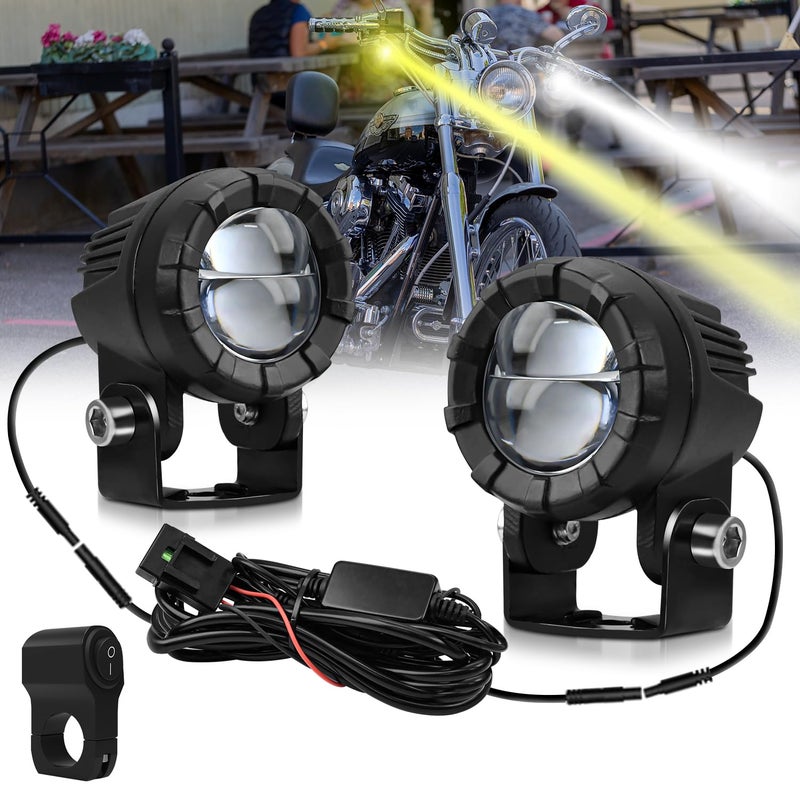 AUOKAY Motorcycle LED Driving Fog Lights 60W AmberWhite Dual Color Auxiliary Light with NoOff Switch Wiring Harness Waterproof Fit for Motorcycle Motorbike Dirt Bike SUV ATV UTVPack of 2 - Image 2