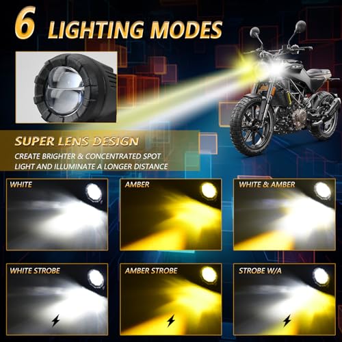 AUOKAY Motorcycle LED Driving Fog Lights 60W AmberWhite Dual Color Auxiliary Light with NoOff Switch Wiring Harness Waterproof Fit for Motorcycle Motorbike Dirt Bike SUV ATV UTVPack of 2 - Image 3