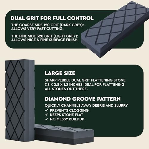 Sharp Pebble Large Flattening Stone- Dual Grit Coarse/Fine Sharpening Stones Flattener- Diamond Grooves Whetstone Fixer-Re Level Any Whetstones & Waterstones - Image 3