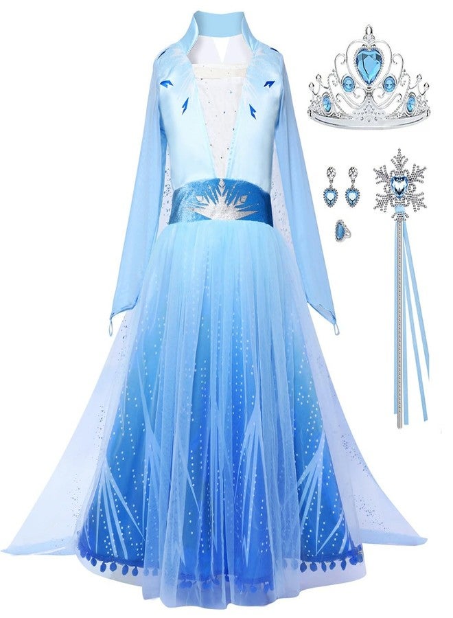 Luzlen Girls Princess Costume Kids Queen Halloween Cosplay Party Blue Dress with Accessories, 4-5 Years(Label 120) - Image 1