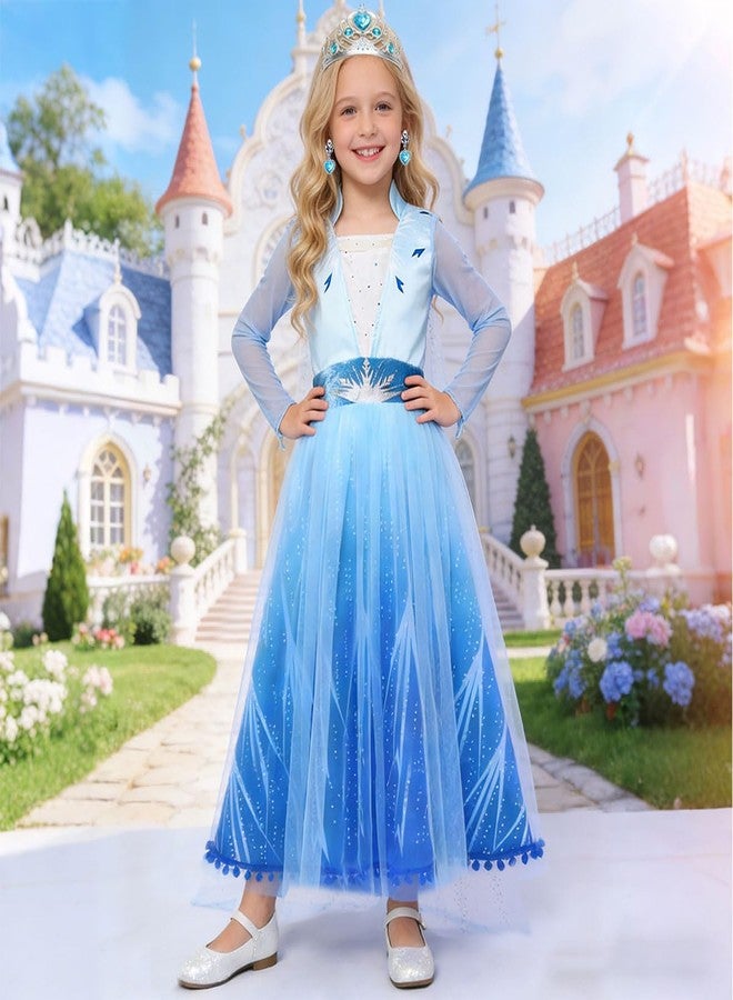 Luzlen Girls Princess Costume Kids Queen Halloween Cosplay Party Blue Dress with Accessories, 4-5 Years(Label 120) - Image 3