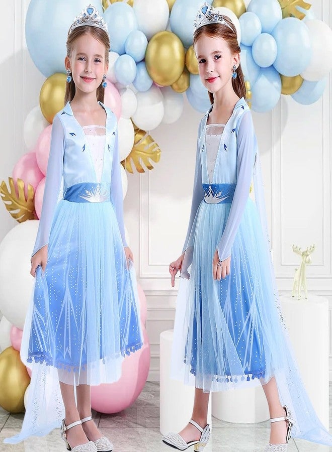 Luzlen Girls Princess Costume Kids Queen Halloween Cosplay Party Blue Dress with Accessories, 4-5 Years(Label 120) - Image 4