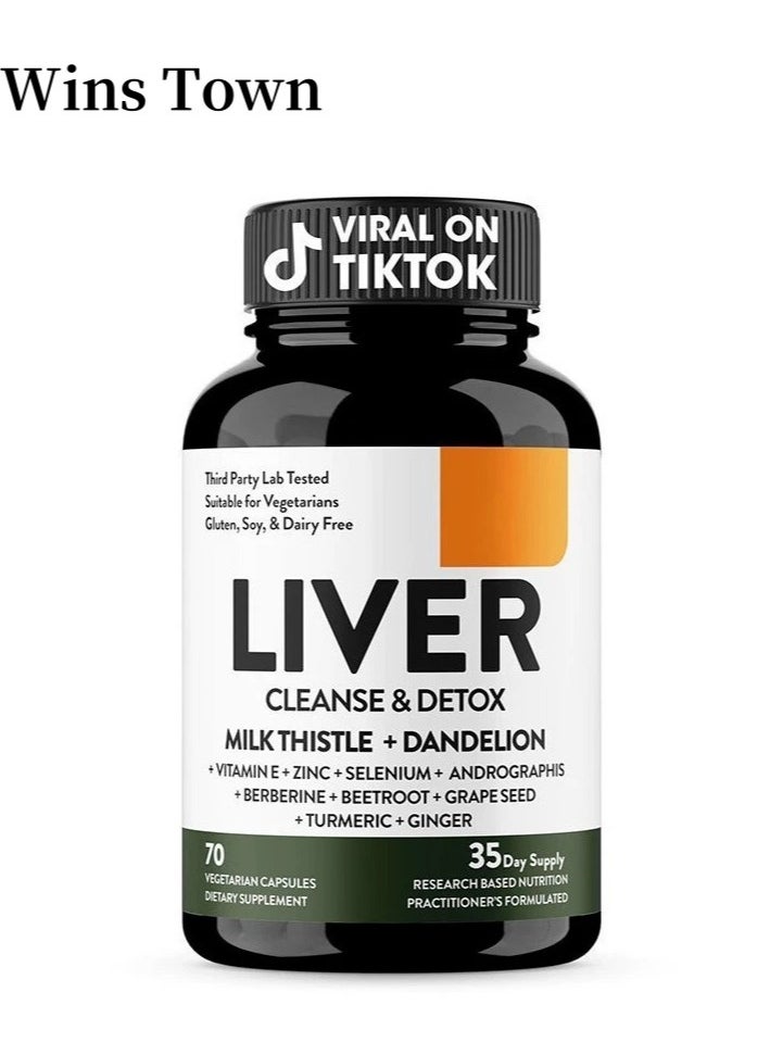 Wins Town - Liver Cleanse & Detox Supports 11 Ingredient Blend Milk Thistle, Dandelion, Turmeric, Ginger Extract, Beet, Zinc, Vitamin E, Grape Seed 70 CAPS - Image 1