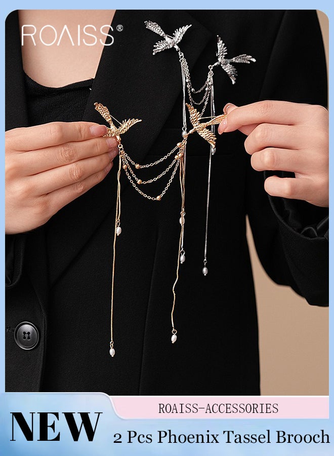 رويس قطعتان من بروشات فينيكس الأنيقة، دبابيس رائعة على شكل طائر من اللؤلؤ للحفلات الاحتفالية والاحتفالات والمآدب والديكورات والهدايا وإكسسوارات الملابس - Image 1