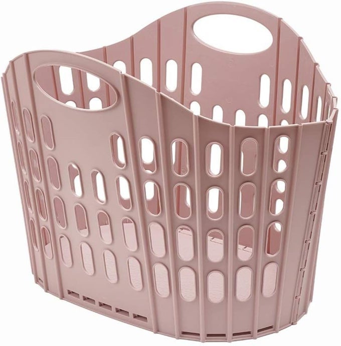 FOLD FLAT EASY STORE CLOTHES LAUNDRY BASKET HAMPER PINK 38 LITRE