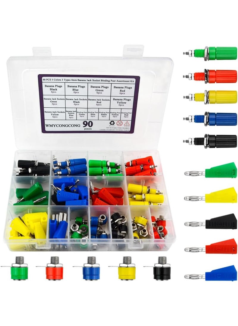 WMYCONGCONG WMYCONGCONG 90 PCS 5 Colors 3 Types 4mm Banana Jack Socket Plug Binding Post Assortment Kit for Audio Speaker Amplifiers Testing Probes Post Jack Soldering  - Image 1